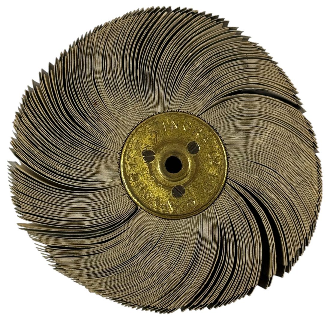 A Kinora reel: photographic prints on flexible leaves radiating from the core.