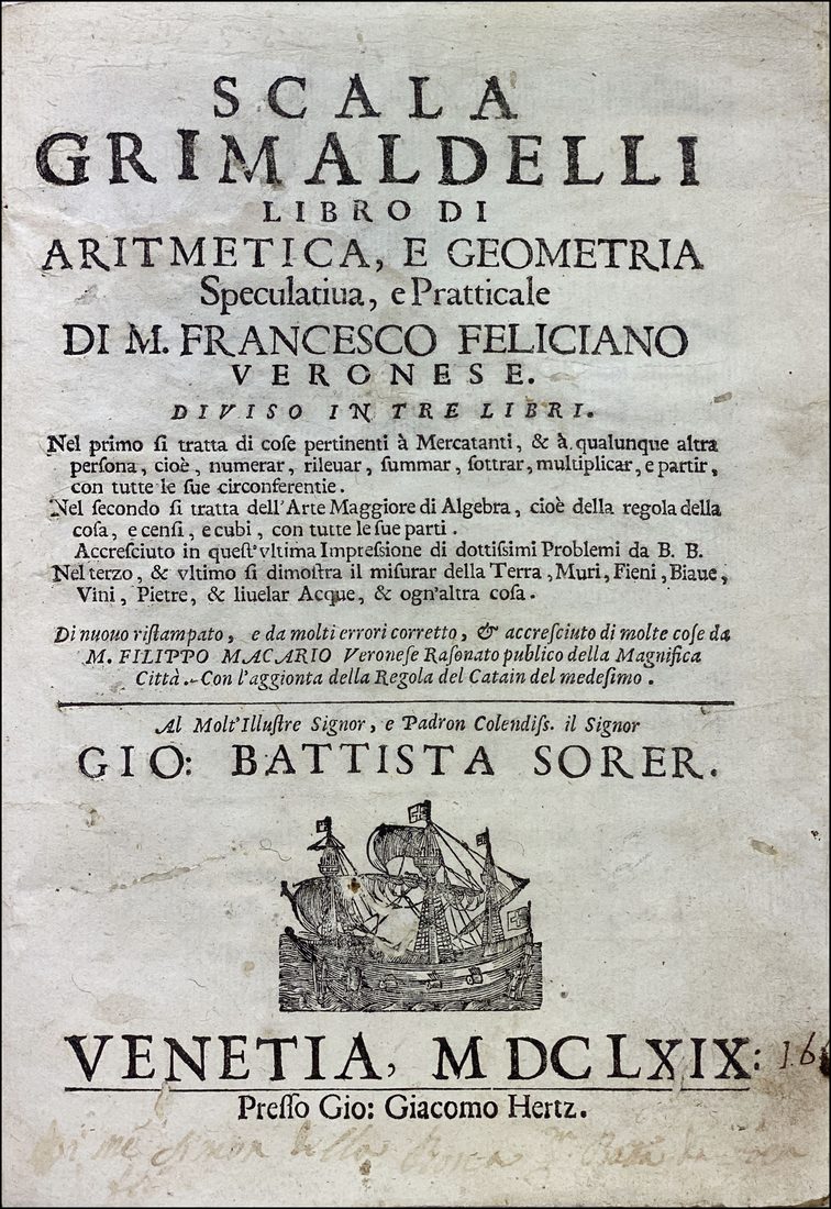 Scala Grimaldelli libro di aritmetica, e geometria speculatiua