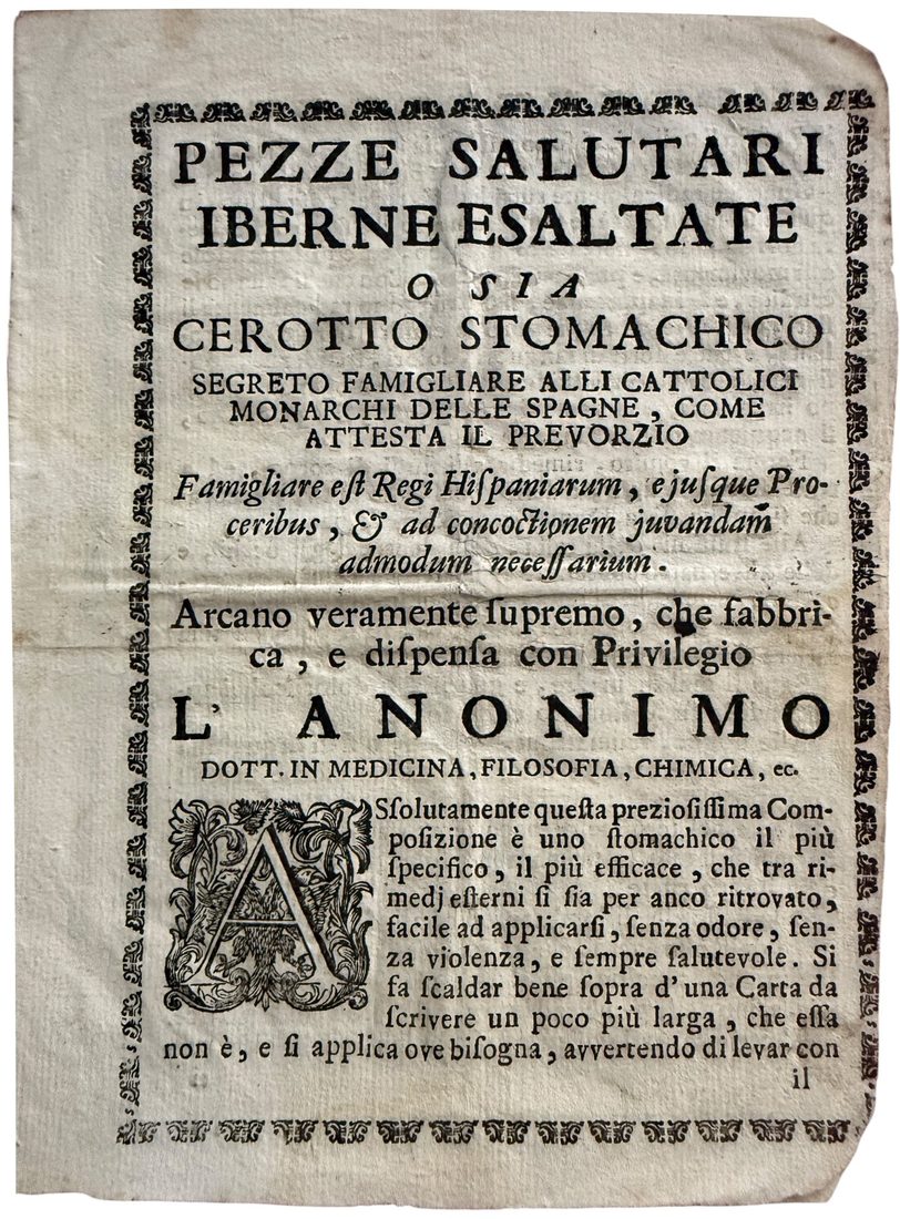 Pezze salutari iberne esaltate o sia Cerotto Stomachico