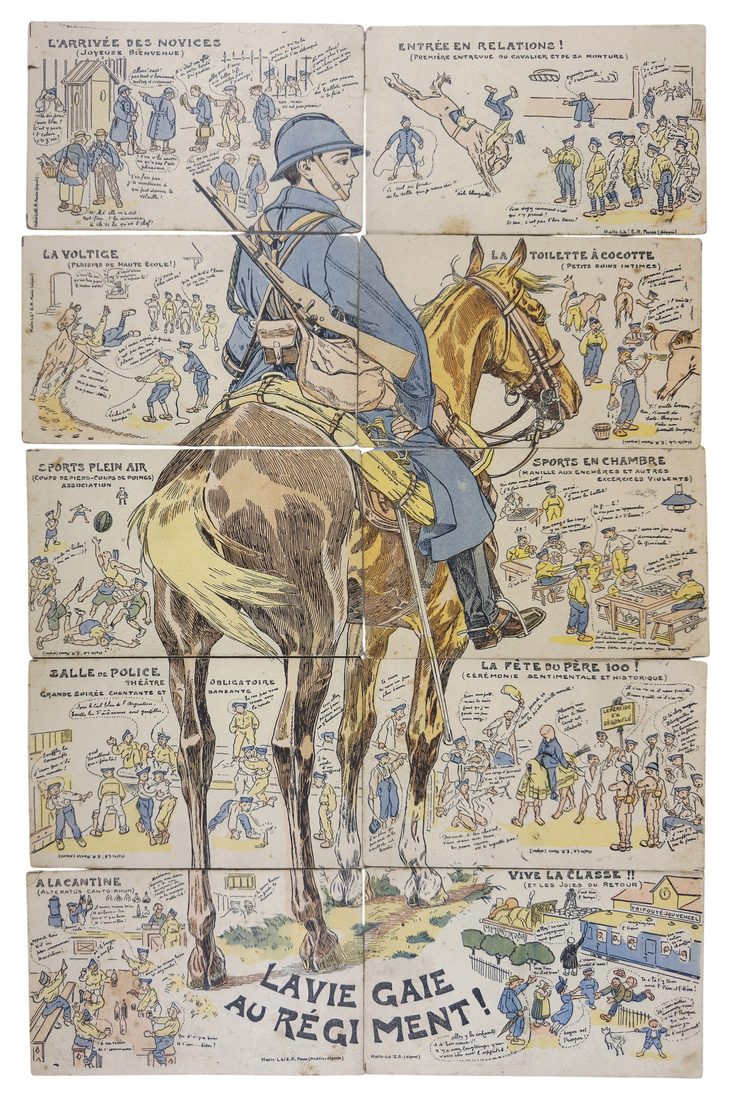 La Vie Gaie au Régiment: Complete Set of Ten Puzzle Postcards — 1