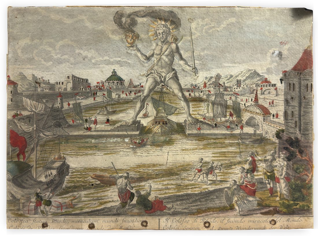 The Colossus of Rhodes: a Day-and-Night Optical View